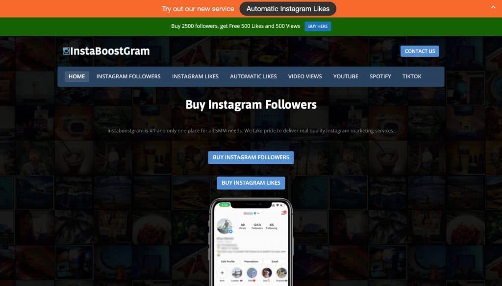 An image of InstaBoostGram's website