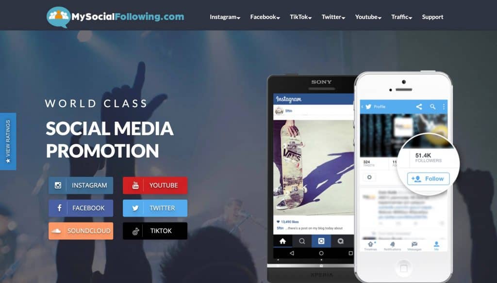 A screenshow of MySocialFollowing's website