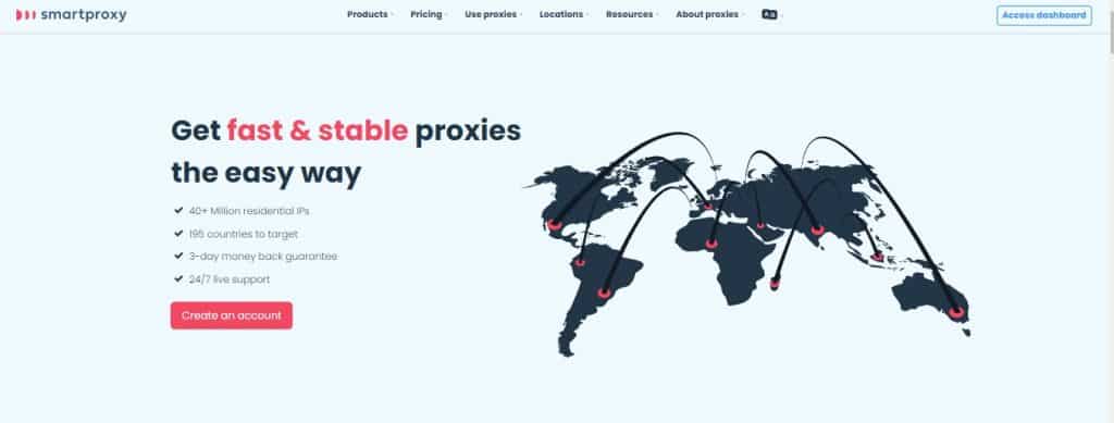 A screenshot showing Smartproxy’s homepage