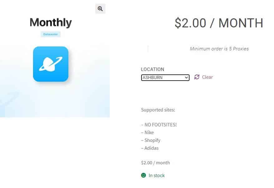 A screenshot of Brazy Kicks Proxies datacenter pricing plans