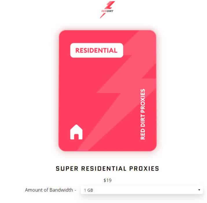 A screenshot of Red Dirt Proxies residential pricing plan
