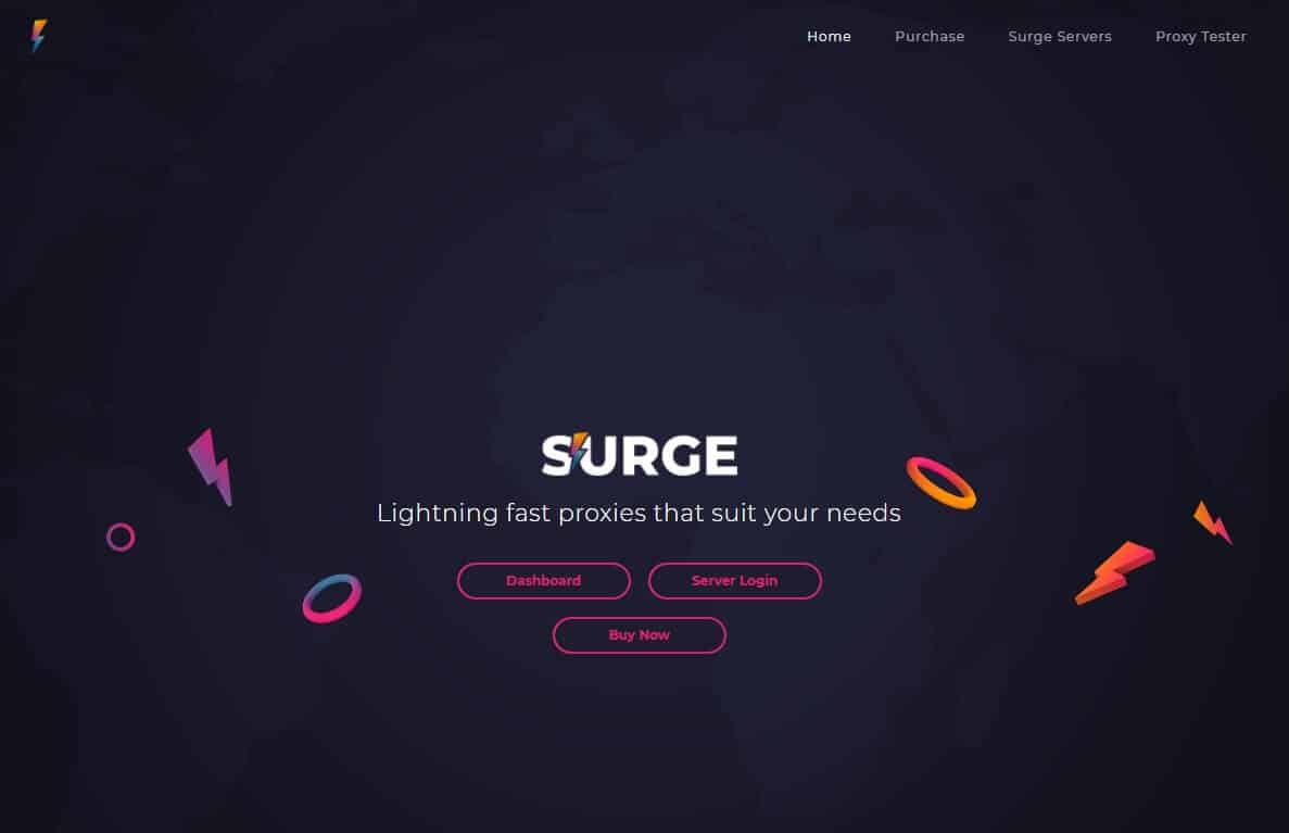 An image of Surge Proxies’ homepage.