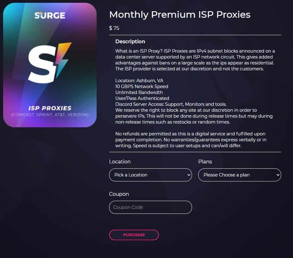 Surge Proxies’ monthly datacenter plans.

