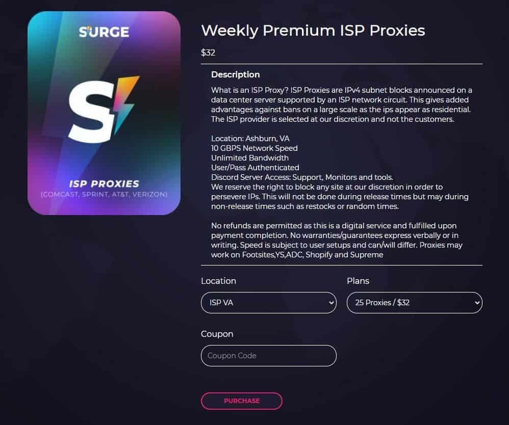 Surge Proxies’ weekly datacenter plans