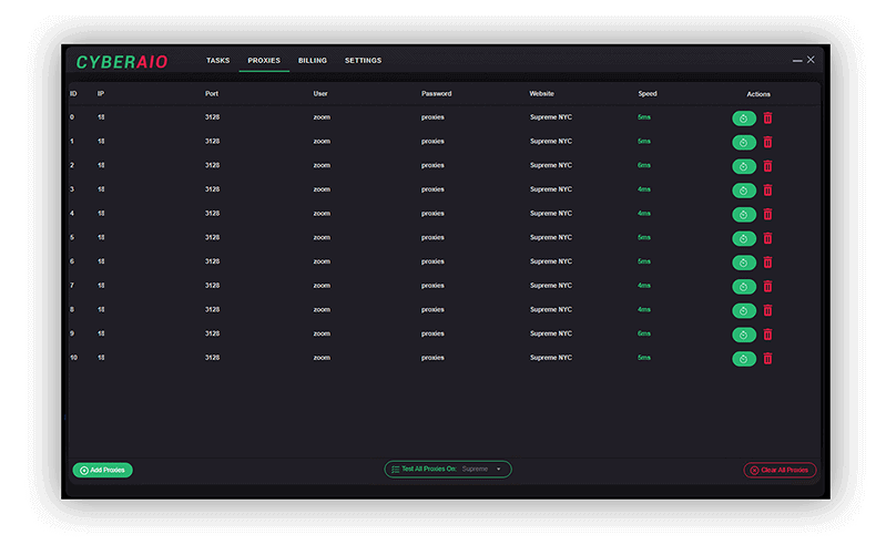 A screenshot showing Zoom Proxies dashboard