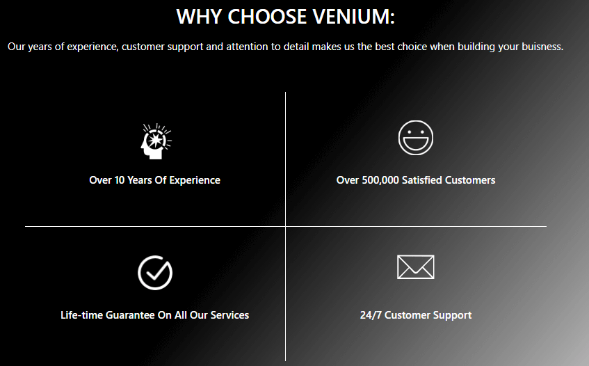 A screenshot that shows why to choose Venium