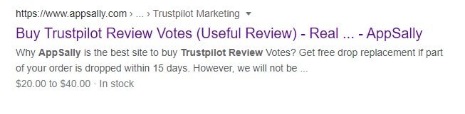 A screenshot of AppSally’s Trustpilot service