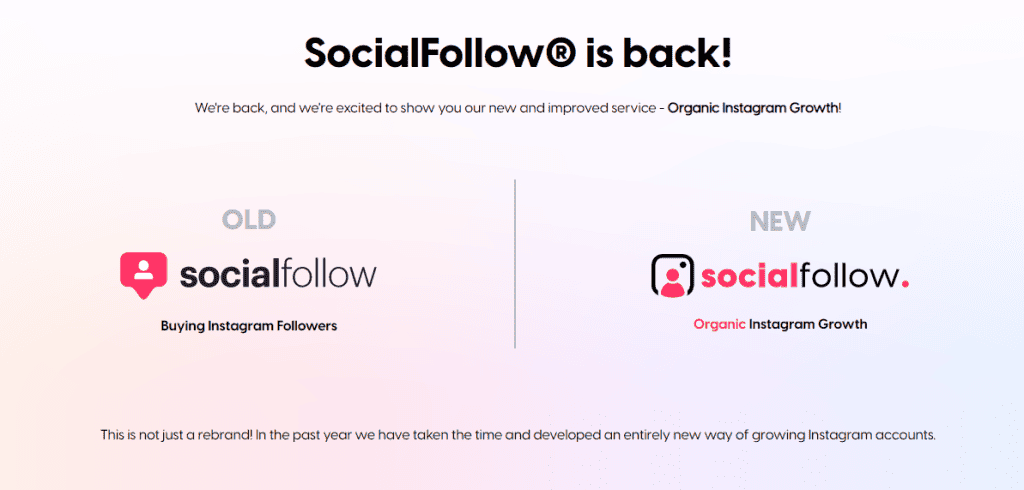 A screenshot showing SocialFollow’s new online presence.