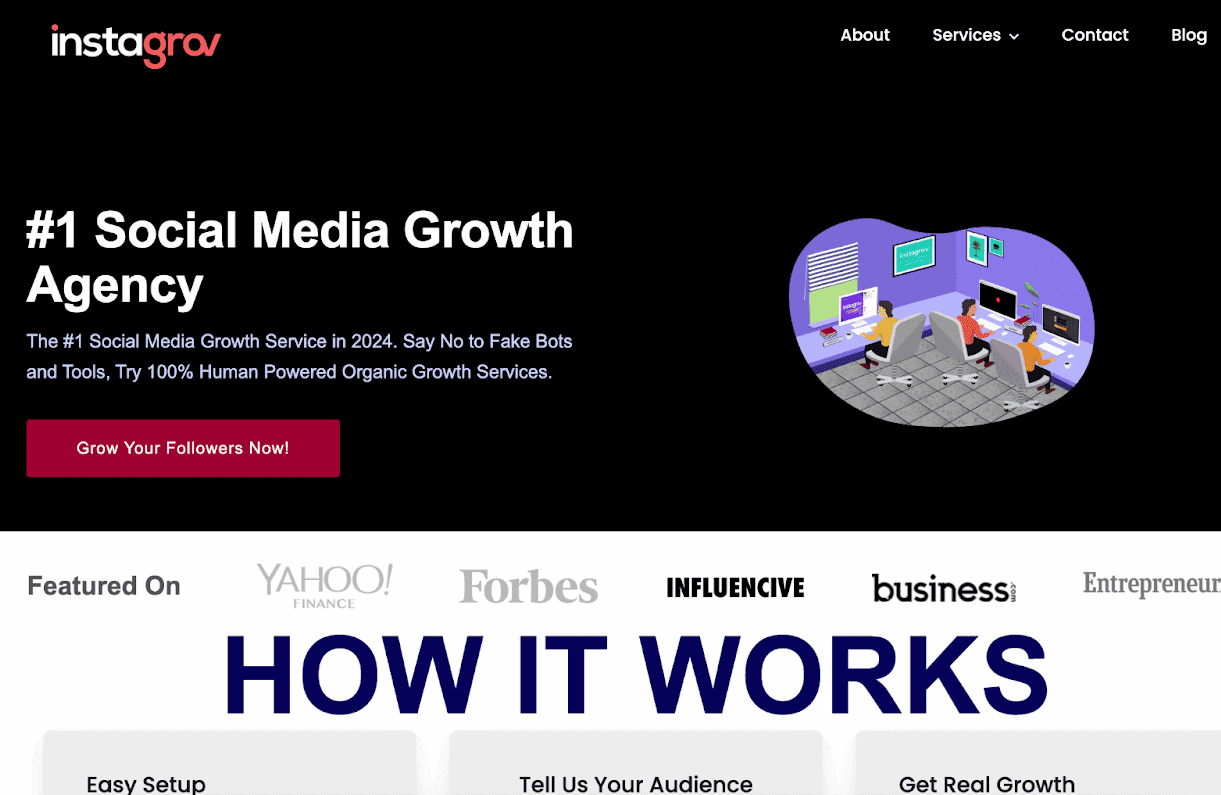Instagrov screenshot- social media growth agency