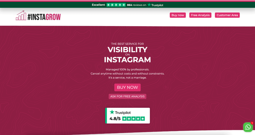instagrow home page screenshot