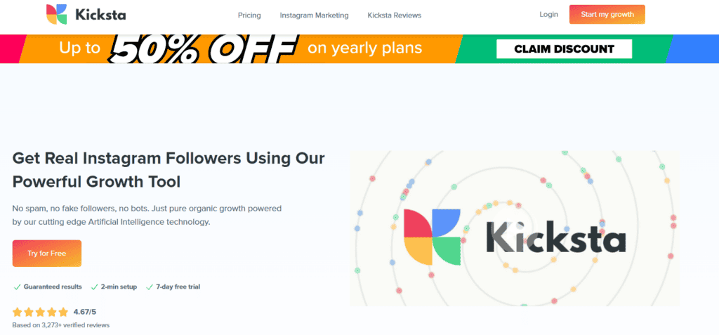 screenshot of kicksta homepage