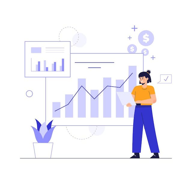 Illustration of a Person analyzing charts and graphs on a large screen
