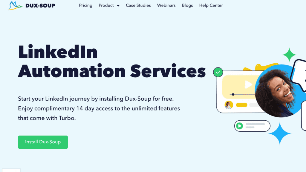 dux-duo linkedin automation homepage screenshot