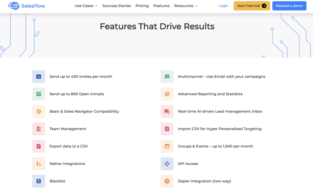 Salesflow key features dashboard