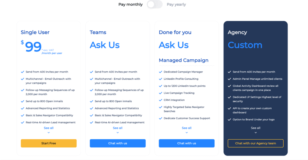 Salesflow pricing plans dashboard