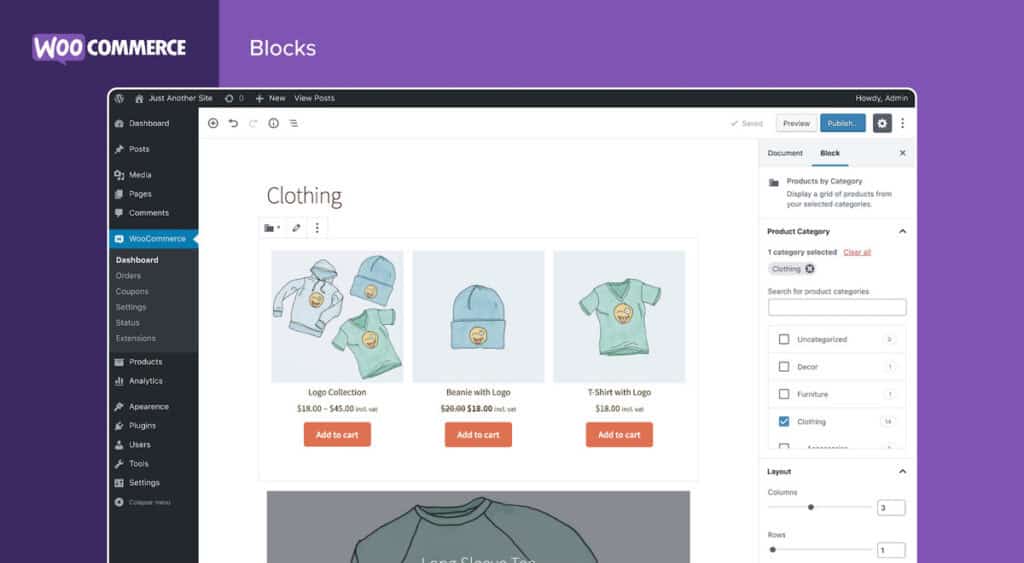 WooCommerce dashboard page 