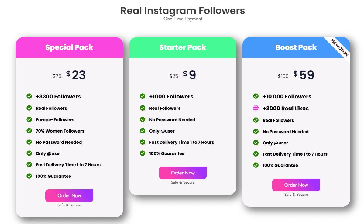 Instagram follower pricing plans