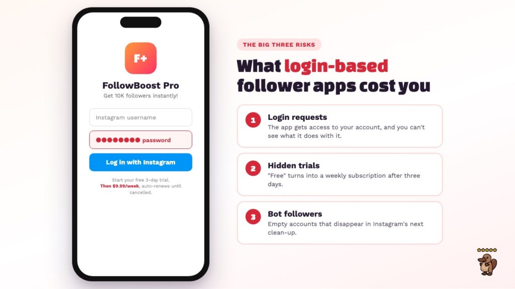 Risks of free Instagram follower apps that ask for your login